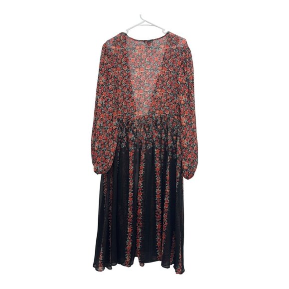 Torrid Womens Lurex Chiffon Floral Sheer Tie Front Maxi Kimono SZ 2 Long Sleeve - Picture 13 of 16